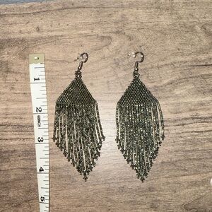 Grey Beaded Boho Dangle Earrings